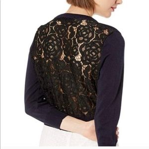 KARL LAGERFELD PARIS Lace Back Ruffle Cardigan